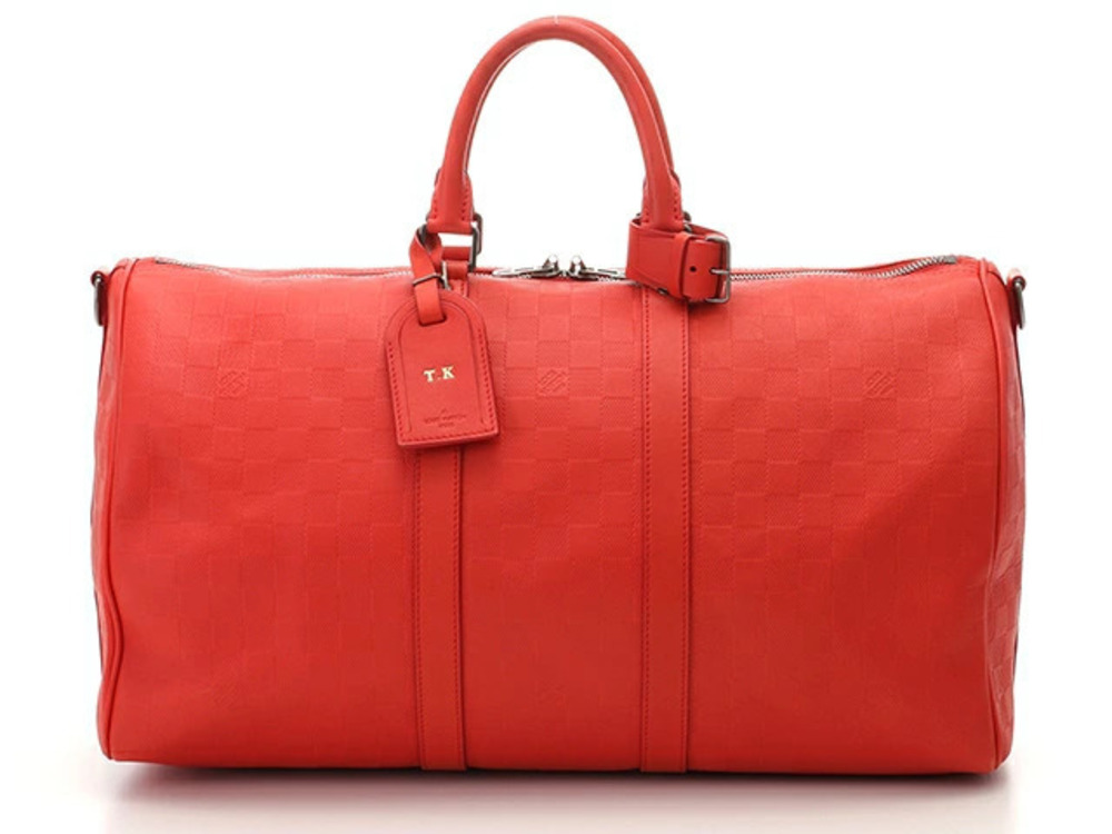 LOUIS VUITTON Keepall Bandouliere Boston Bag Orange Damier Infini